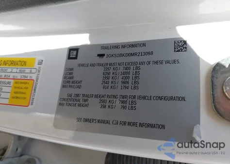 2021 GMC Yukon 2Wd Slt from USA, damaged, VIN 1GKS1BKD0MR213098